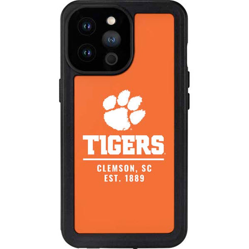 Clemson University Tigers Est 1889 Orange iPhone 14 Pro Max Waterproof Case