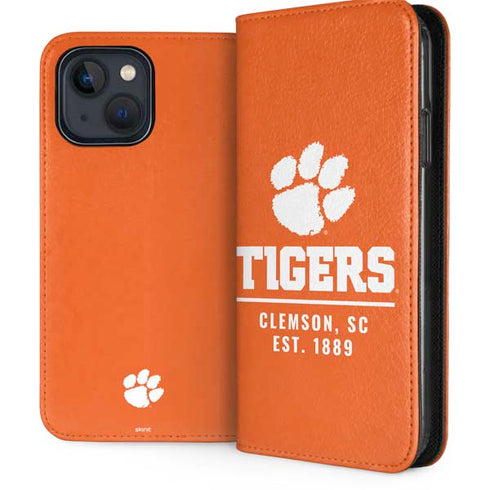 Clemson University Tigers Est 1889 Orange iPhone 15 Plus Folio Case