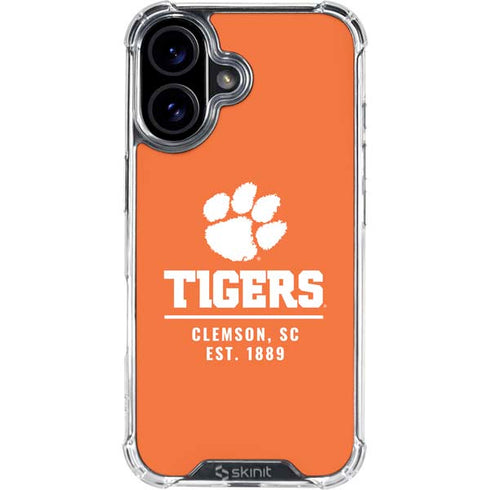 Clemson University Tigers Est 1889 Orange iPhone 16 Clear Case