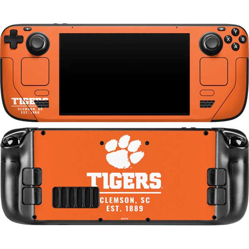 Clemson University Tigers Est 1889 Orange Steam Deck Handheld Gaming Computer OLED Skin