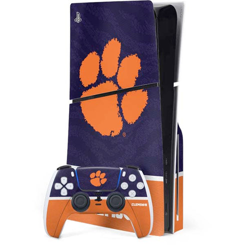 Clemson University Paw Logo PS5 Slim Disk Bundle Skin