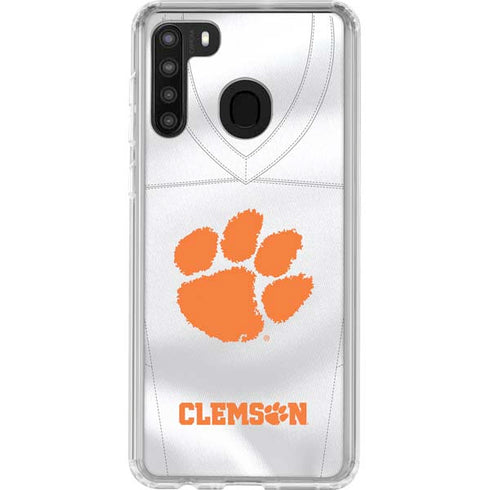Clemson University White Jersey Galaxy A21 Clear Case