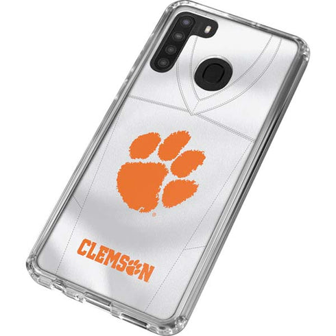 Clemson University White Jersey Galaxy A21 Clear Case