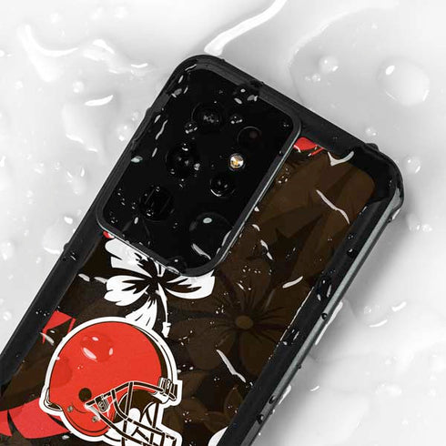 NFL Cleveland Browns Tropical Print Galaxy S24 Ultra Waterproof Case