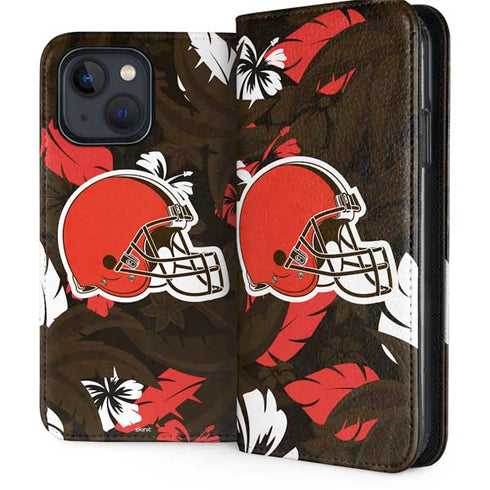 NFL Cleveland Browns Tropical Print iPhone 15 Plus Folio Case