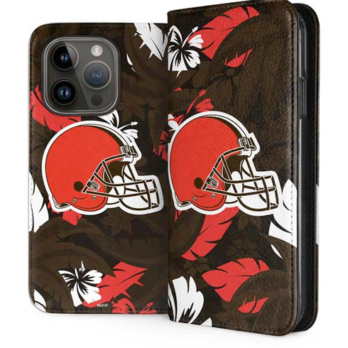 NFL Cleveland Browns Tropical Print iPhone 15 Pro Folio Case
