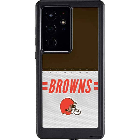 NFL Cleveland Browns White Striped Galaxy S24 Ultra Waterproof Case