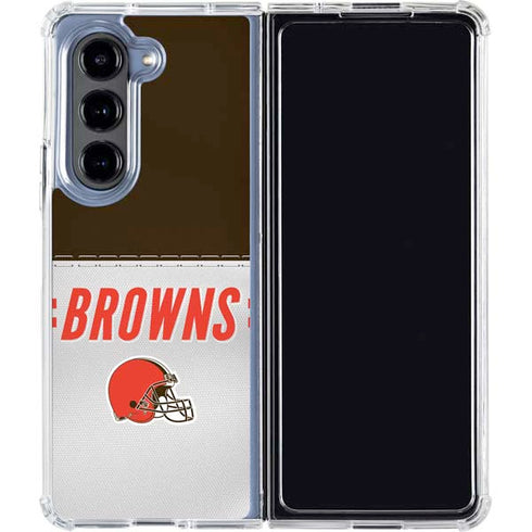 NFL Cleveland Browns White Striped Galaxy Z Fold5 5G Clear Case