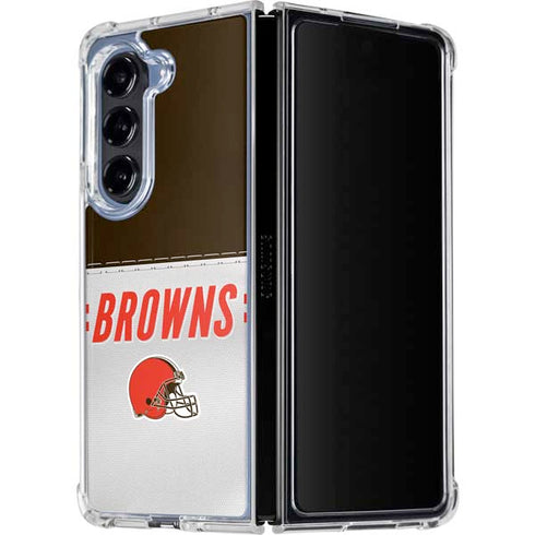 NFL Cleveland Browns White Striped Galaxy Z Fold5 5G Clear Case