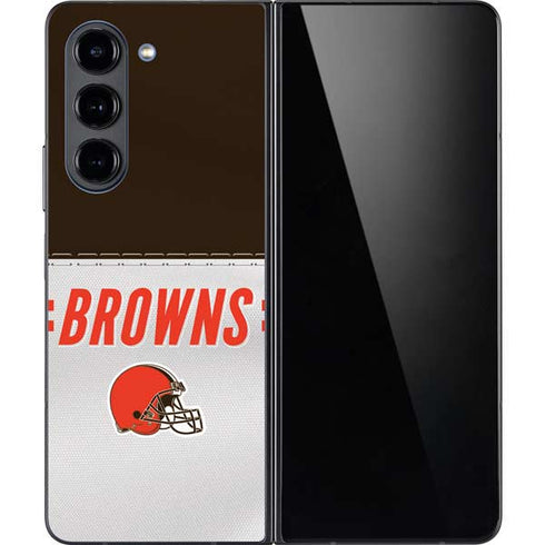 NFL Cleveland Browns White Striped Galaxy Z Fold5 5G Skin