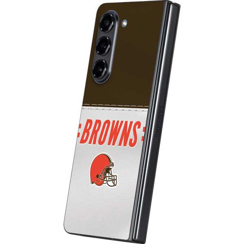 NFL Cleveland Browns White Striped Galaxy Z Fold5 5G Skin