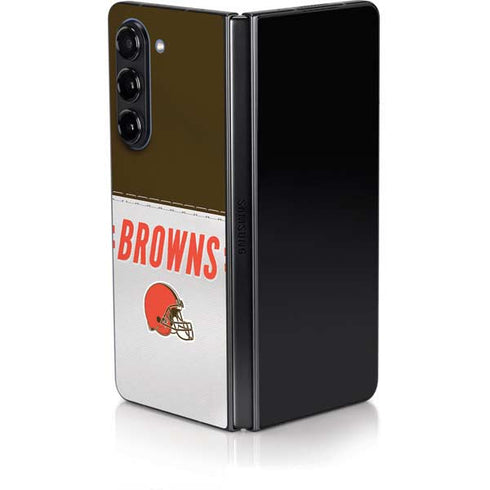 NFL Cleveland Browns White Striped Galaxy Z Fold5 5G Skin