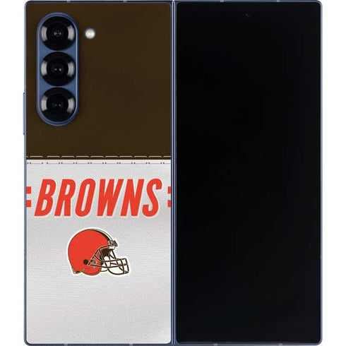 NFL Cleveland Browns White Striped Galaxy Z Fold6 Skin