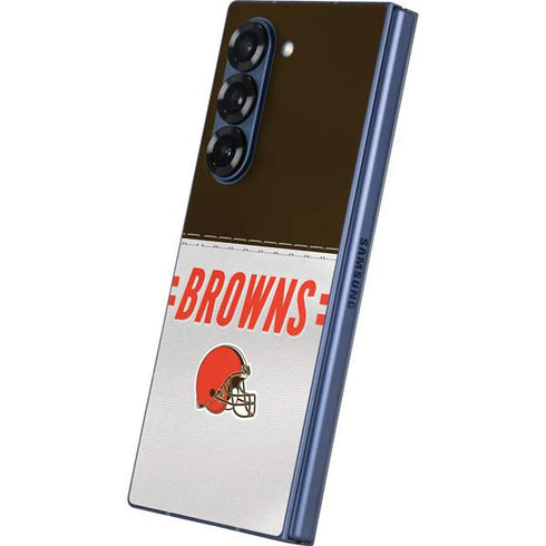 NFL Cleveland Browns White Striped Galaxy Z Fold6 Skin