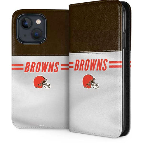 NFL Cleveland Browns White Striped iPhone 15 Folio Case