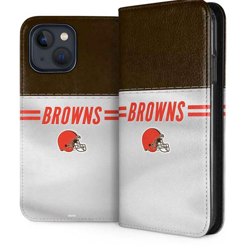 NFL Cleveland Browns White Striped iPhone 15 Plus Folio Case