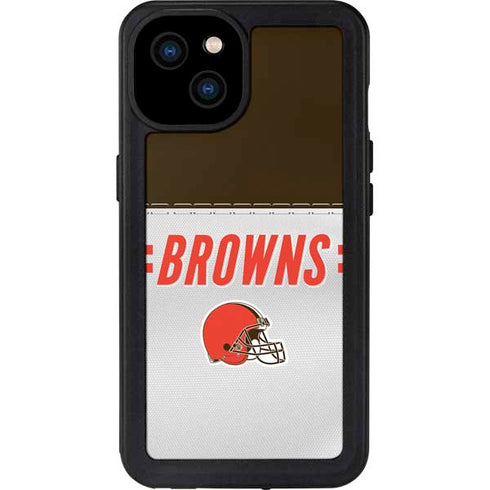 NFL Cleveland Browns White Striped iPhone 15 Plus Waterproof Case