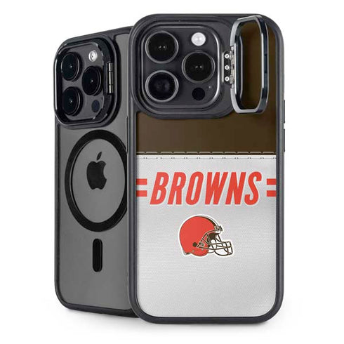 NFL Cleveland Browns White Striped iPhone 15 Pro Kickstand Case