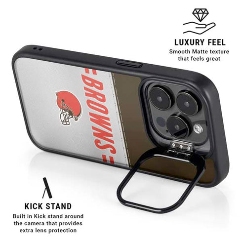 NFL Cleveland Browns White Striped iPhone 15 Pro Kickstand Case