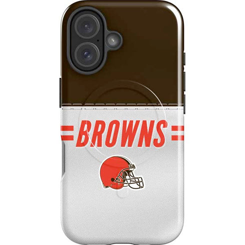 NFL Cleveland Browns White Striped iPhone 16 Magsafe Impact Case