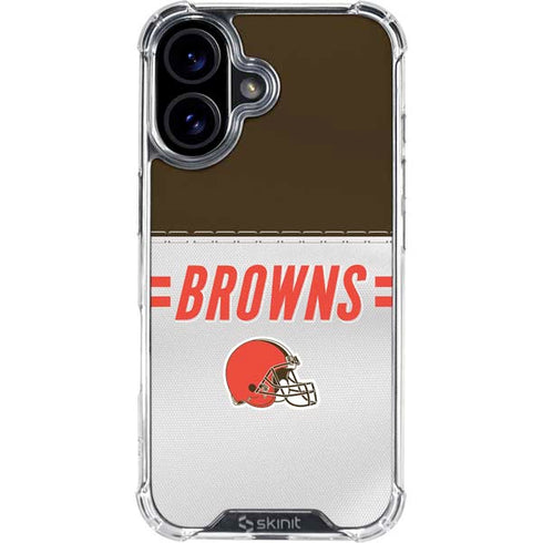 NFL Cleveland Browns White Striped iPhone 16 Plus Clear Case