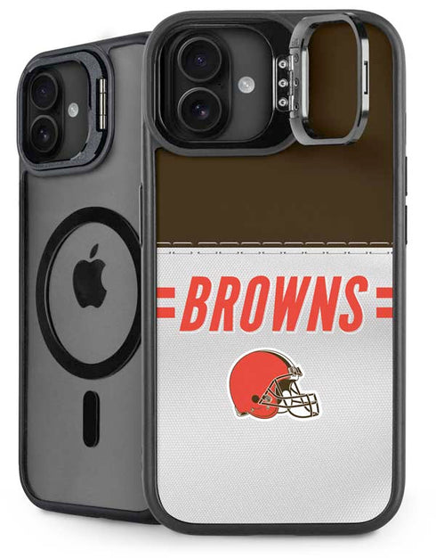 NFL Cleveland Browns White Striped iPhone 16 Plus Kickstand Case