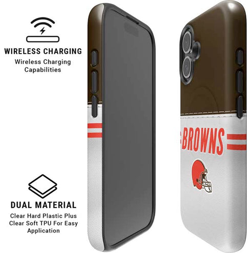 NFL Cleveland Browns White Striped iPhone 16 Plus Magsafe Impact Case