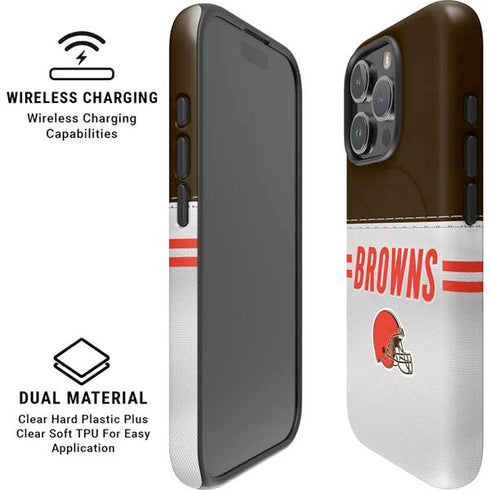 NFL Cleveland Browns White Striped iPhone 16 Pro Magsafe Impact Case