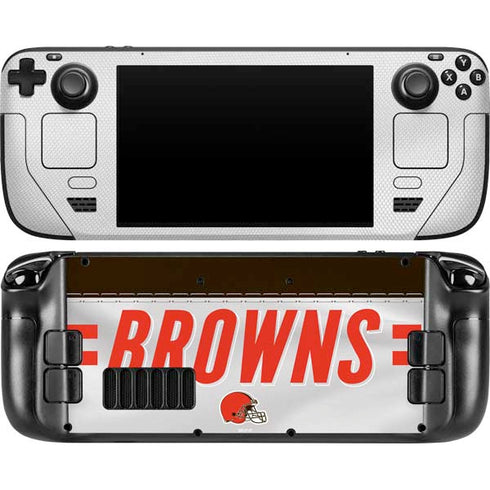 NFL Cleveland Browns White Striped Steam Deck Handheld Gaming Computer OLED Skin