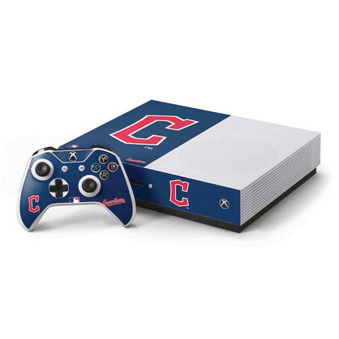 MLB Cleveland Guardians - Solid Distressed Xbox One S Console and Controller Bundle Skin