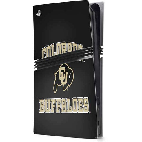 University of Colorado CU Logo on Gold PS5 Pro Console Skin