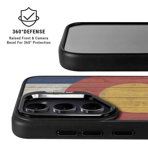Colorado Flag Dark Wood Galaxy S24 FE Kickstand Case