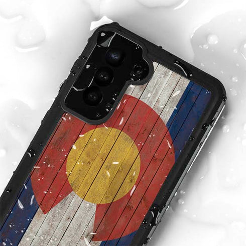 Colorado Flag Dark Wood Galaxy S24 Plus Waterproof Case