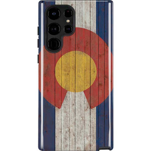 Colorado Flag Dark Wood Galaxy Cases