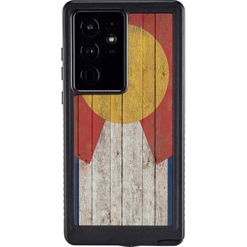 Colorado Flag Dark Wood Galaxy S24 Ultra Waterproof Case