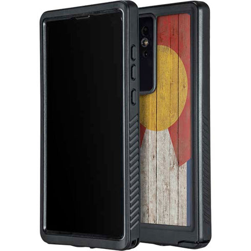 Colorado Flag Dark Wood Galaxy S24 Ultra Waterproof Case