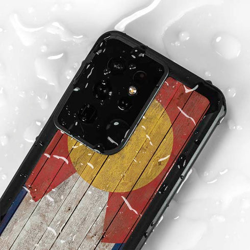 Colorado Flag Dark Wood Galaxy S24 Ultra Waterproof Case