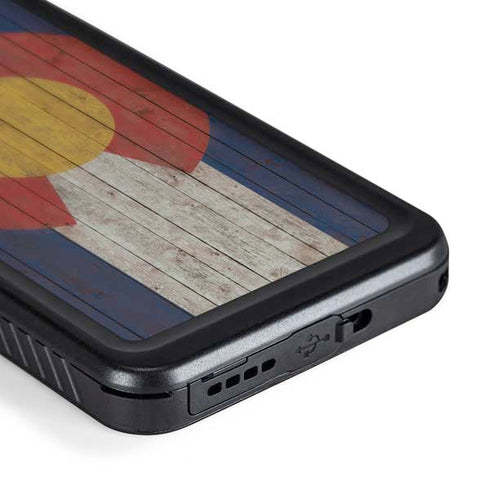Colorado Flag Dark Wood Galaxy S24 Waterproof Case