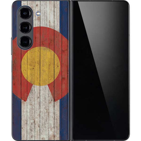 Colorado Flag Dark Wood Galaxy Z Fold5 5G Skin