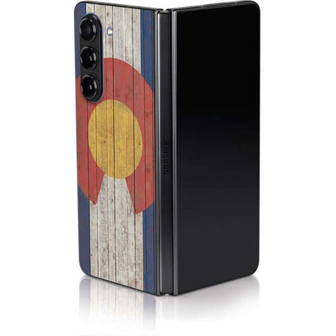 Colorado Flag Dark Wood Galaxy Z Fold5 5G Skin