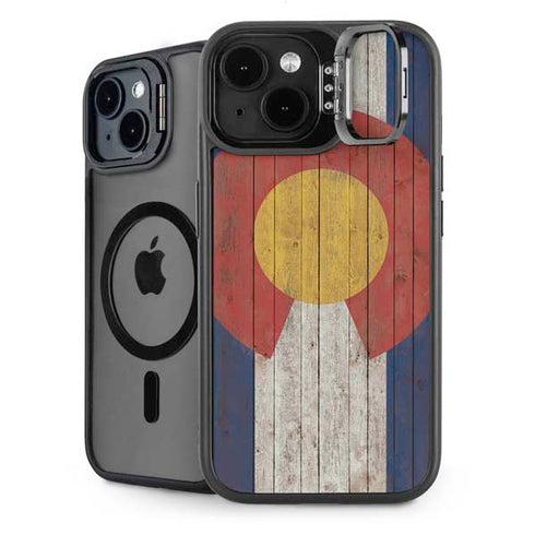 Colorado Flag Dark Wood iPhone 14 Plus Kickstand Case
