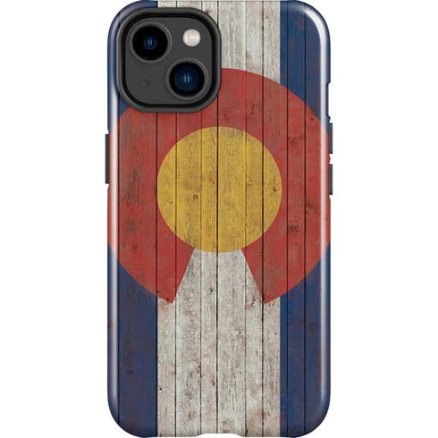 Colorado Flag Dark Wood iPhone 15 Impact Case