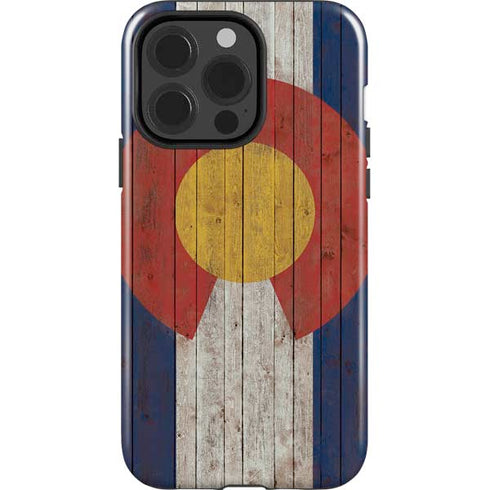 Colorado Flag Dark Wood iPhone 15 Pro Impact Case