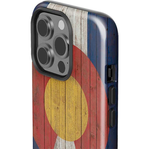 Colorado Flag Dark Wood iPhone 15 Pro Impact Case