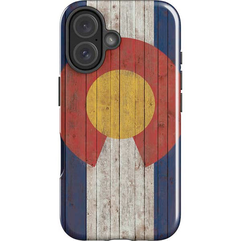 Colorado Flag Dark Wood iPhone 16 Impact Case
