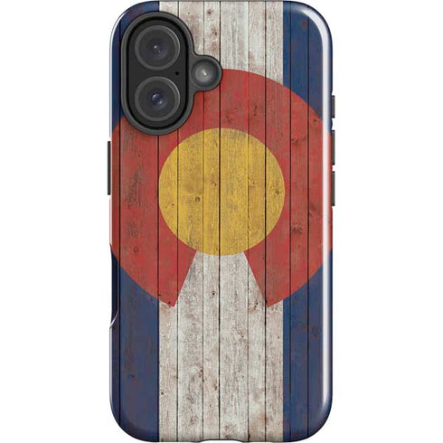 Colorado Flag Dark Wood iPhone 16 Plus Impact Case