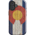 Colorado Flag Dark Wood iPhone 16 Plus Impact Case