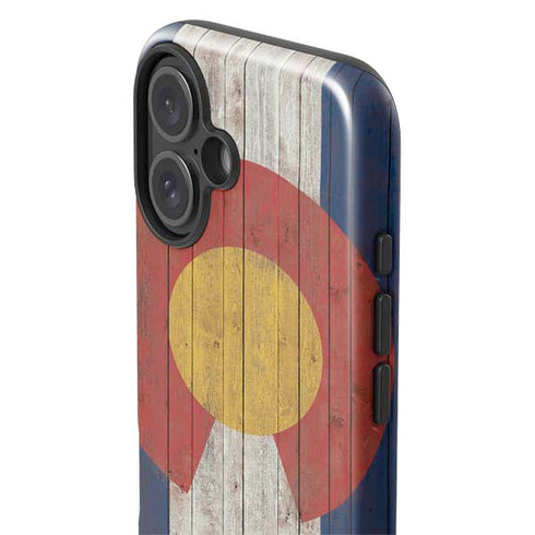 Colorado Flag Dark Wood iPhone 16 Plus Impact Case