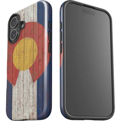 Colorado Flag Dark Wood iPhone 16 Plus Impact Case