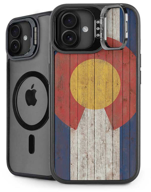 Colorado Flag Dark Wood iPhone 16 Plus Kickstand Case